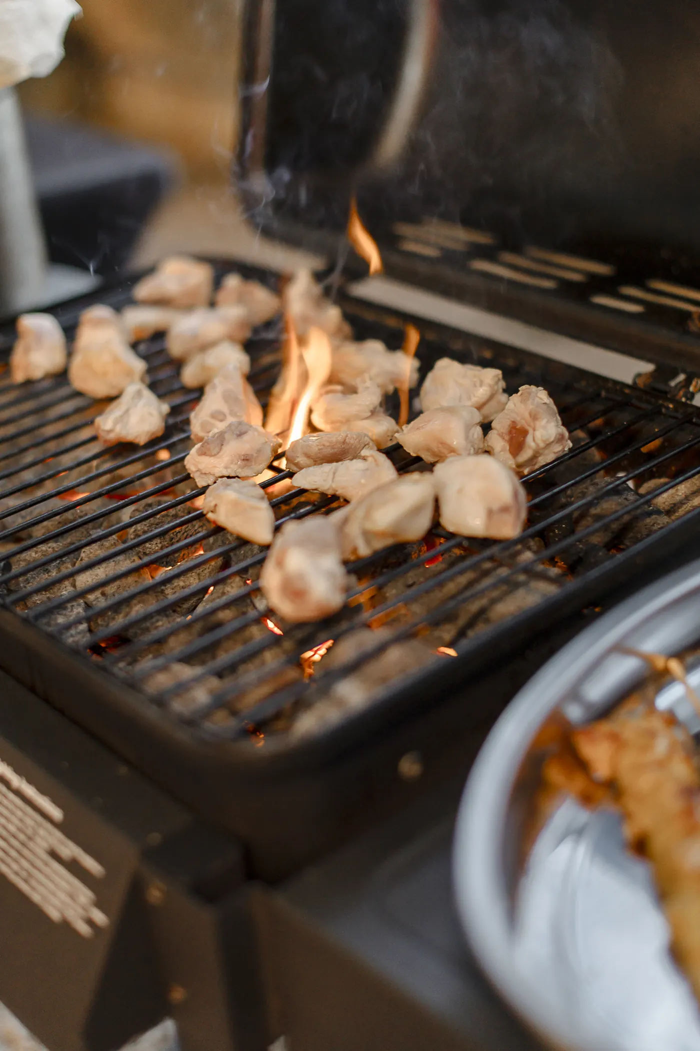 Brasa encendida en la estación de carnes